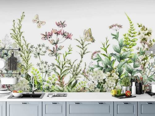 eng blomster og sommerfugle tapet