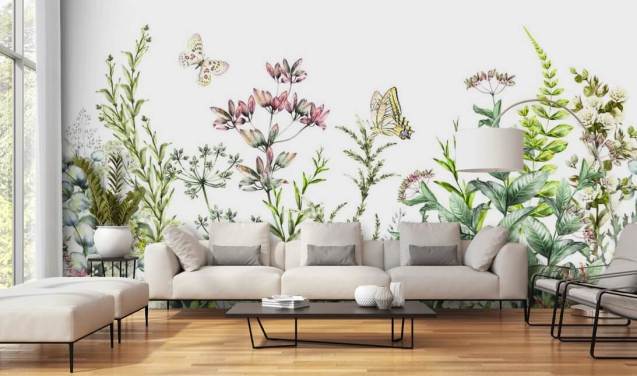 meadow flowers and butterflies wallpaper