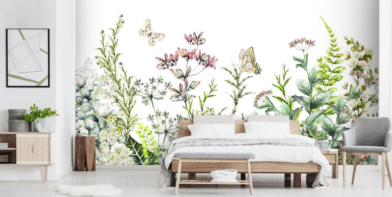 Wiesenblumen und Schmetterlinge Tapete