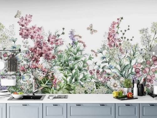 mooi roze en wit weidebloemen behang