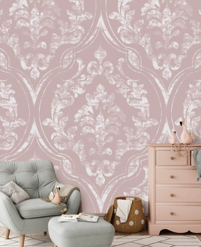 støvet pink og hvid damask tapet støvet pink og hvid damask tapet