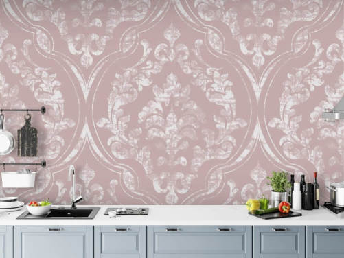 stoffig roze en wit damastbehang