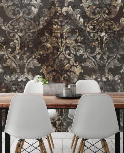 mural de papel de parede vintage escuro chamado Distressed Dark Damask para quartos, salas de estar e corredores mural de papel de parede vintage escuro chamado Distressed Dark Damask para quartos, salas de estar e corredores