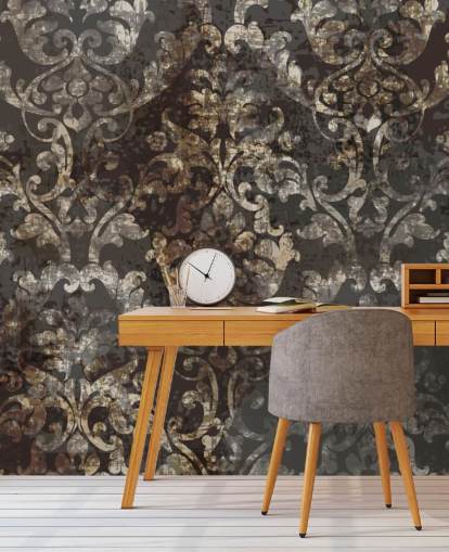 dunkles Vintage-Tapeten-Wandbild namens Distressed Dark Damask für Schlafzimmer, Wohnzimmer und Flure dunkles Vintage-Tapeten-Wandbild namens Distressed Dark Damask für Schlafzimmer, Wohnzimmer und Flure