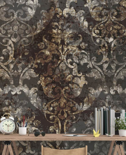 mørkt vintage tapetmaleri kaldet Distressed Dark Damask til soveværelser, stuer og gange mørkt vintage tapetmaleri kaldet Distressed Dark Damask til soveværelser, stuer og gange