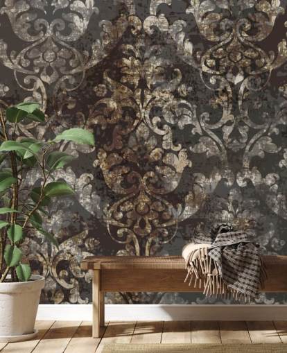 dark vintage wallpaper mural called Distressed Dark Damask for bedrooms, living rooms and hallways dark vintage wallpaper mural called Distressed Dark Damask for bedrooms, living rooms and hallways