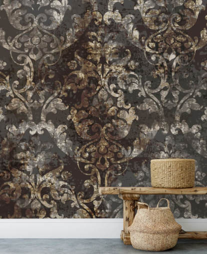 papier peint mural vintage foncé appelé Distressed Dark Damask pour les chambres, les salons et les couloirs papier peint mural vintage foncé appelé Distressed Dark Damask pour les chambres, les salons et les couloirs