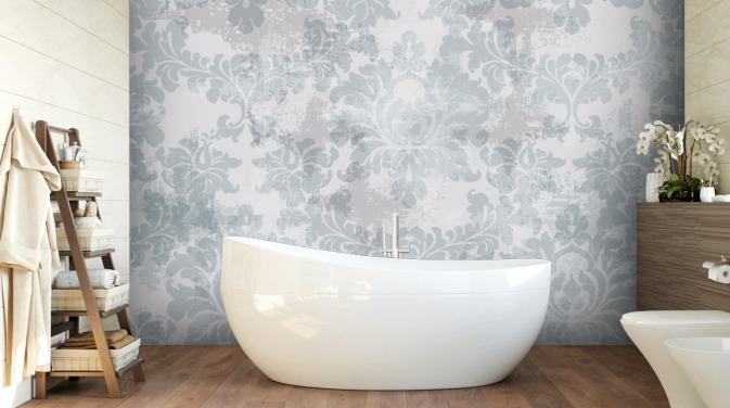 anpassningsbart mönster tapetväggmålning kallad Victorian Damask för sovrum, vardagsrum och badrum