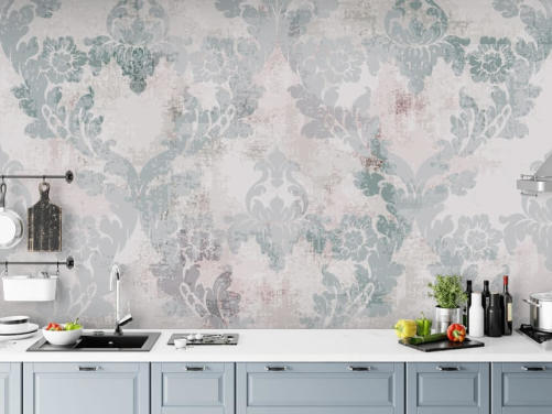 lysegrønn og grå damask tapet