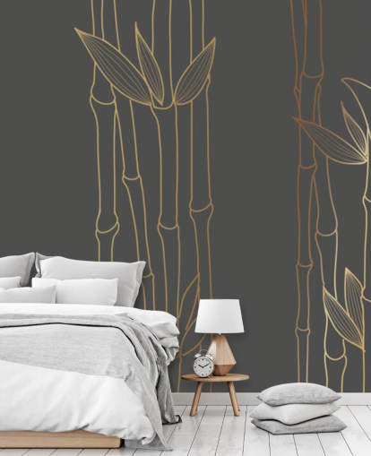 black and gold customisable bamboo wallpaper mural called Gold Bamboo for bedrooms and bathrooms black and gold customisable bamboo wallpaper mural called Gold Bamboo for bedrooms and bathrooms