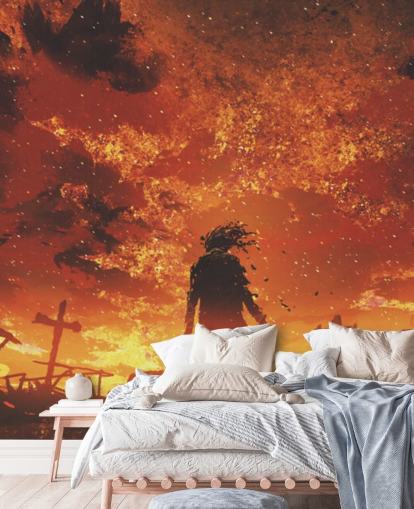 zombie, brann og kirkegård tapet zombie, brann og kirkegård tapet