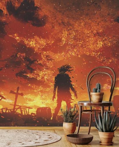 Zombie, Feuer und Friedhofs-Tapete Zombie, Feuer und Friedhofs-Tapete