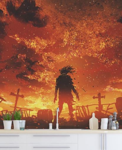 carta da parati zombie, fuoco e cimitero carta da parati zombie, fuoco e cimitero