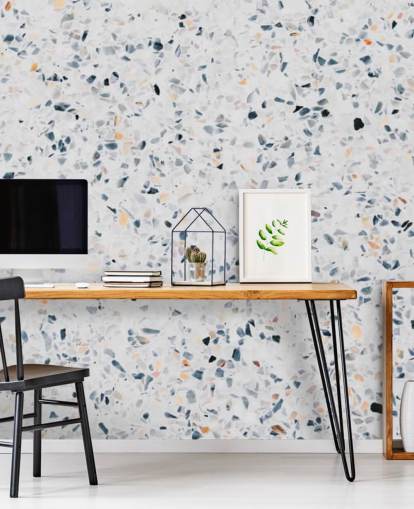 Blå spräcklig terrazzo tapet Blå spräcklig terrazzo tapet