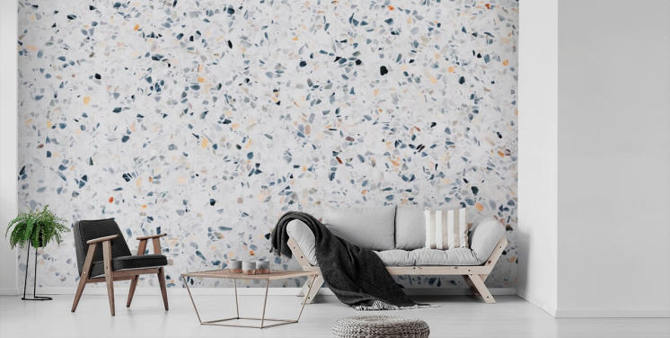 Blå flekkete terrazzo tapet