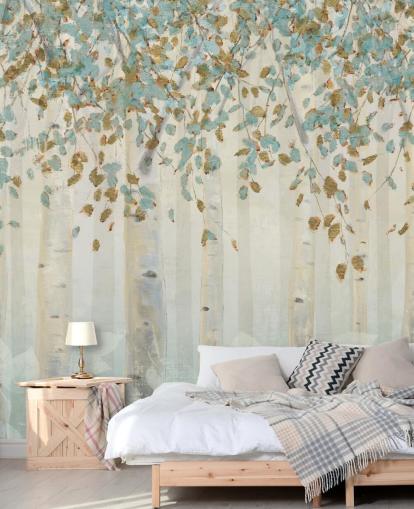 Wandbild „Dream Forest“ von James Wiens, Birke mit Entenei und blauen Blättern, für Wohnzimmer, Flure und Esszimmer Wandbild „Dream Forest“ von James Wiens, Birke mit Entenei und blauen Blättern, für Wohnzimmer, Flure und Esszimmer