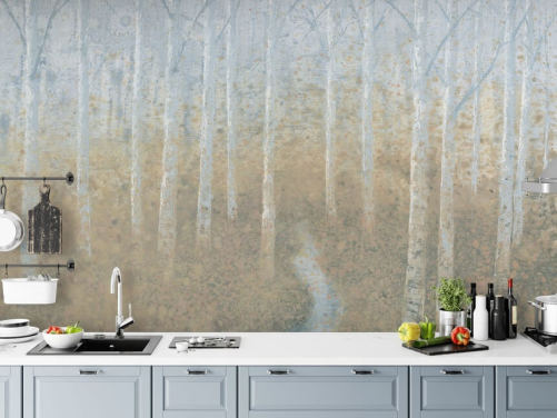 neutral and beige birch tree wallpaper