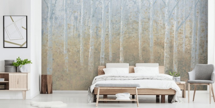neutrale und beige Birkenbaum-Tapete