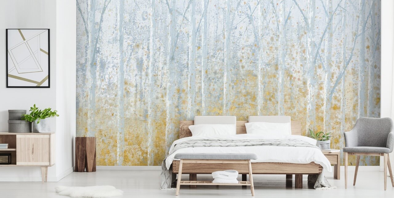papel pintado abedul gris pastel y dorado