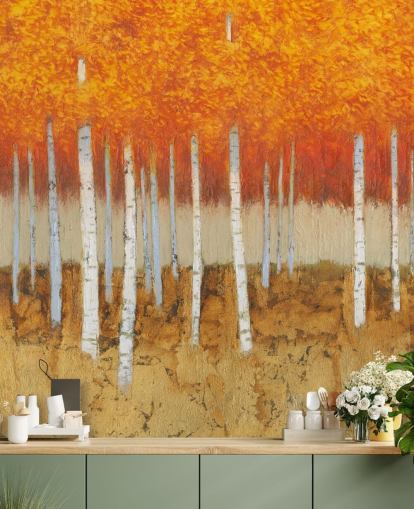 orange leaves and birch trees wallpaper orange leaves and birch trees wallpaper