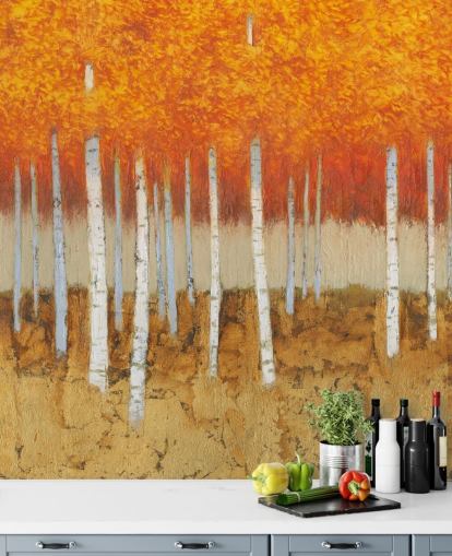 apelsinblad och björkträd tapeter apelsinblad och björkträd tapeter