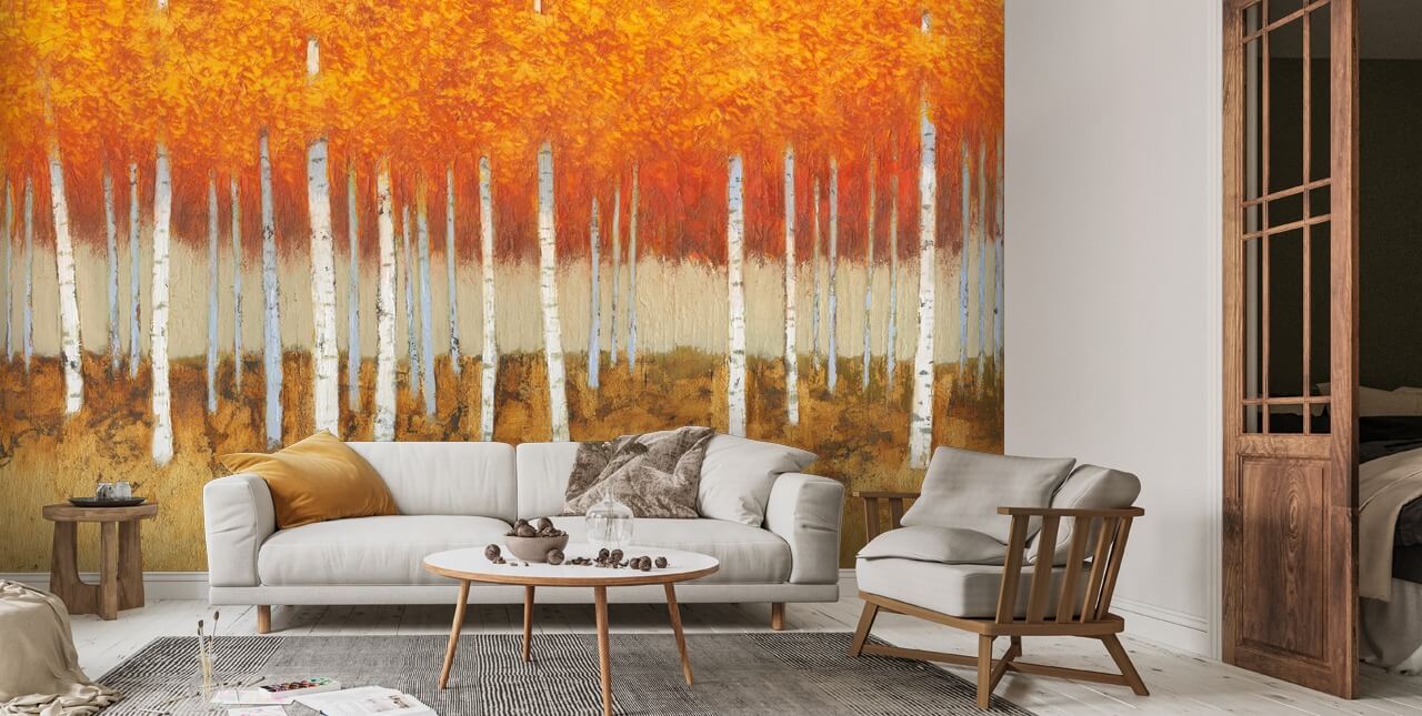 Fall Birches Wallpaper Mural | Wallsauce UK