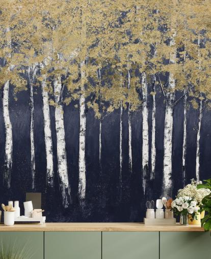 dark blue and gold toned birch wallpaper dark blue and gold toned birch wallpaper