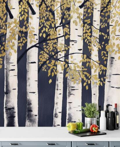 tumma indigo ja kulta koivu tapetti tumma indigo ja kulta koivu tapetti