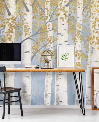 light blue, white and gold birch tree wallpaper light blue, white and gold birch tree wallpaper