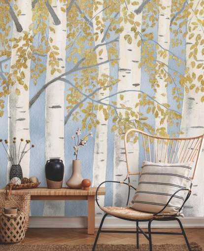 vaaleansininen, valkoinen ja kulta koivu tapetti vaaleansininen, valkoinen ja kulta koivu tapetti