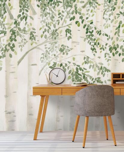 green and white custom birch tree wallpaper mural called Fresh Forest Green by James Wiens for bedrooms green and white custom birch tree wallpaper mural called Fresh Forest Green by James Wiens for bedrooms