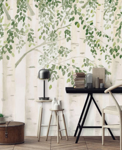 green and white custom birch tree wallpaper mural called Fresh Forest Green by James Wiens for bedrooms green and white custom birch tree wallpaper mural called Fresh Forest Green by James Wiens for bedrooms
