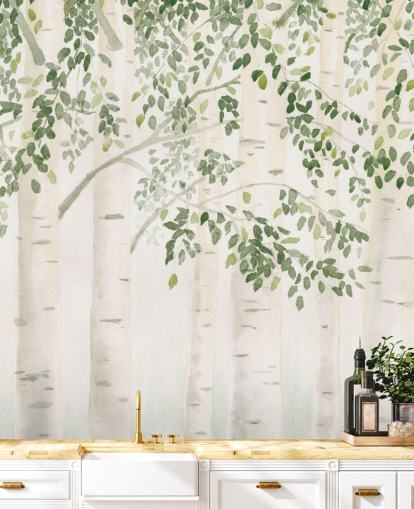 green and white custom birch tree wallpaper mural called Fresh Forest Green by James Wiens for bedrooms green and white custom birch tree wallpaper mural called Fresh Forest Green by James Wiens for bedrooms