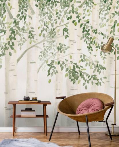 green and white custom birch tree wallpaper mural called Fresh Forest Green by James Wiens for bedrooms green and white custom birch tree wallpaper mural called Fresh Forest Green by James Wiens for bedrooms