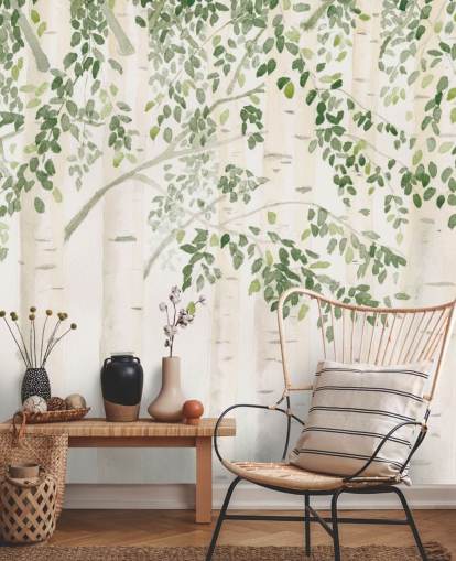 green and white custom birch tree wallpaper mural called Fresh Forest Green by James Wiens for bedrooms green and white custom birch tree wallpaper mural called Fresh Forest Green by James Wiens for bedrooms