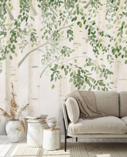 green and white custom birch tree wallpaper mural called Fresh Forest Green by James Wiens for bedrooms green and white custom birch tree wallpaper mural called Fresh Forest Green by James Wiens for bedrooms