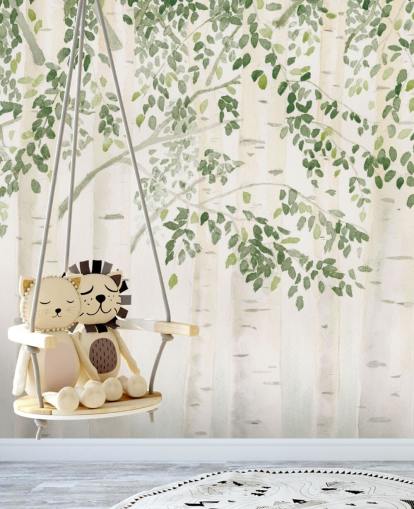 green and white custom birch tree wallpaper mural called Fresh Forest Green by James Wiens for bedrooms green and white custom birch tree wallpaper mural called Fresh Forest Green by James Wiens for bedrooms