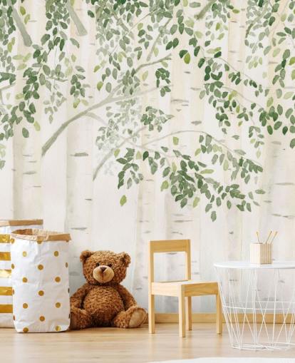 green and white custom birch tree wallpaper mural called Fresh Forest Green by James Wiens for bedrooms green and white custom birch tree wallpaper mural called Fresh Forest Green by James Wiens for bedrooms
