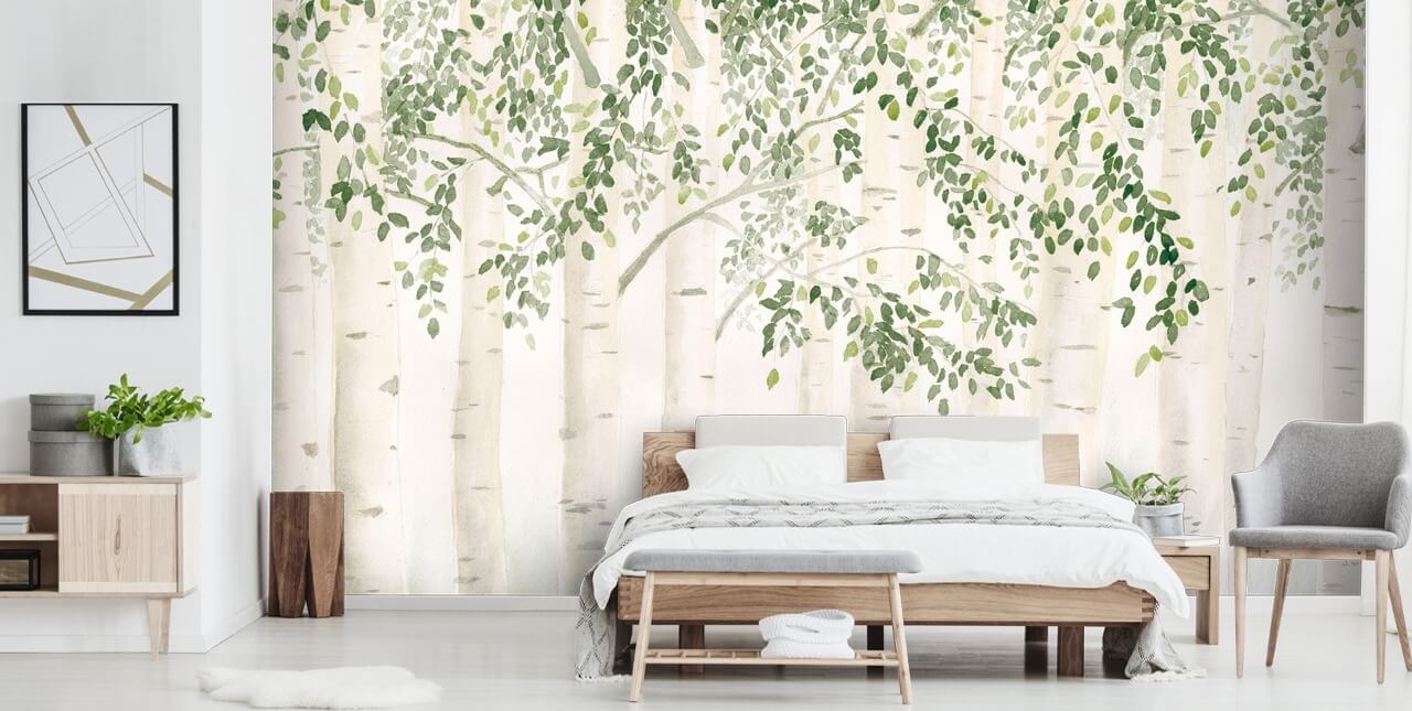papier peint mural personnalisé en bouleau vert et blanc appelé Fresh Forest Green par James Wiens pour les chambres papier peint mural personnalisé en bouleau vert et blanc appelé Fresh Forest Green par James Wiens pour les chambres
