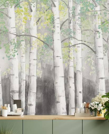 koivut akvarelliefektitapetissa koivut akvarelliefektitapetissa