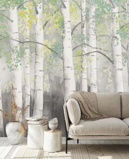 birch trees in watercolour effect wallpaper birch trees in watercolour effect wallpaper