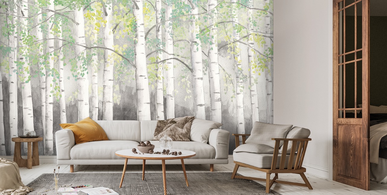 Soft Birches in Charcoal Wallpaper | Wallsauce US