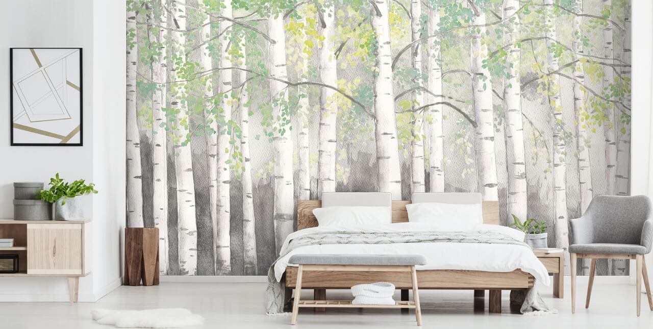 berkenbomen in behang met aquareleffect berkenbomen in behang met aquareleffect