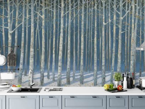 light blue and grey tree wallpaper