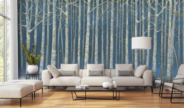 light blue and grey tree wallpaper