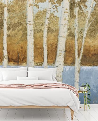 abstrakt sø og birketræ tapet abstrakt sø og birketræ tapet