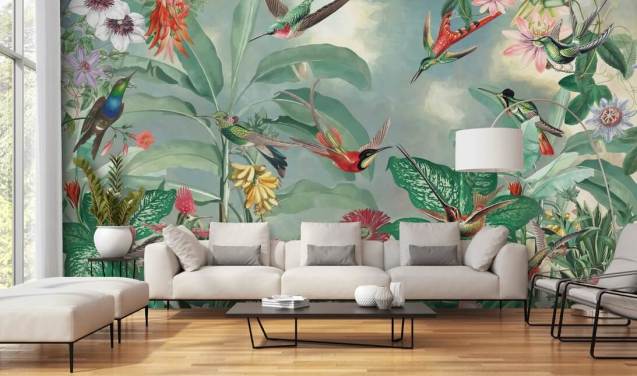 tropical jungle and birds wallpaper