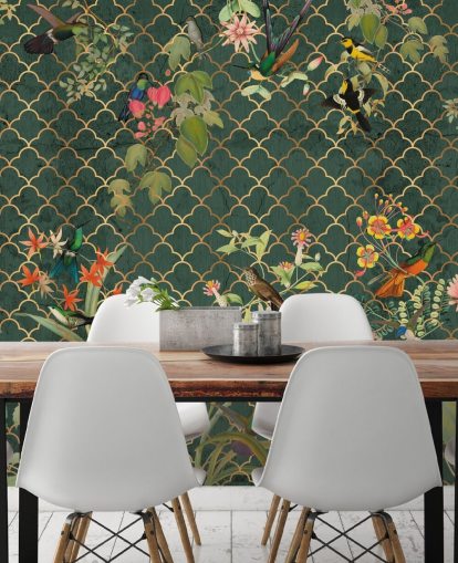 fåglar på mörkgrön mönstrad bakgrundsbild fåglar på mörkgrön mönstrad bakgrundsbild