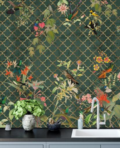 birds on dark green patterned background wallpaper birds on dark green patterned background wallpaper