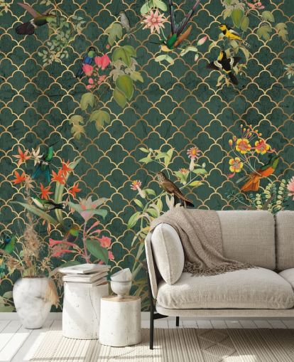 birds on dark green patterned background wallpaper birds on dark green patterned background wallpaper